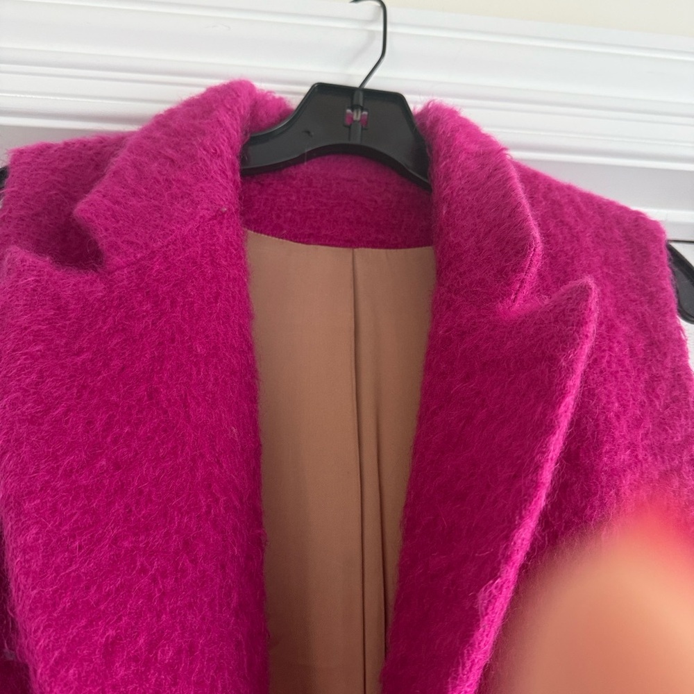 Mohair Hot Pink Women's Long Coat - Picture 12 of 13